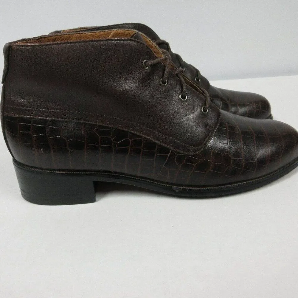 ARIAT‎ Croc Embossed Brown Leather Ankle Boots Womens Sz 8.5 Shoes 17425 Bootie